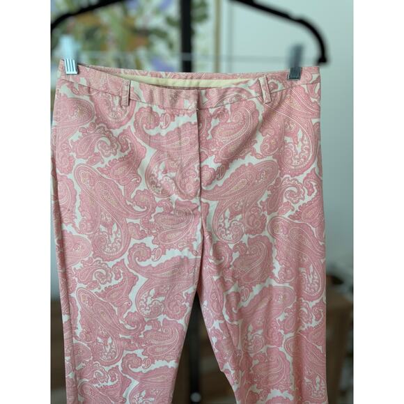 J Crew Women's Pink Paisley Favorite Fit Mid Rise Cotton Crop Ankle Pants Size 6 - Picture 7 of 10